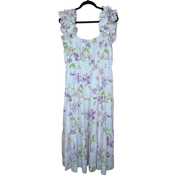 Biltmore Medium Linen Rayon Dress Ruffle StrapsTiered Pockets Cottagecore - Picture 1 of 10